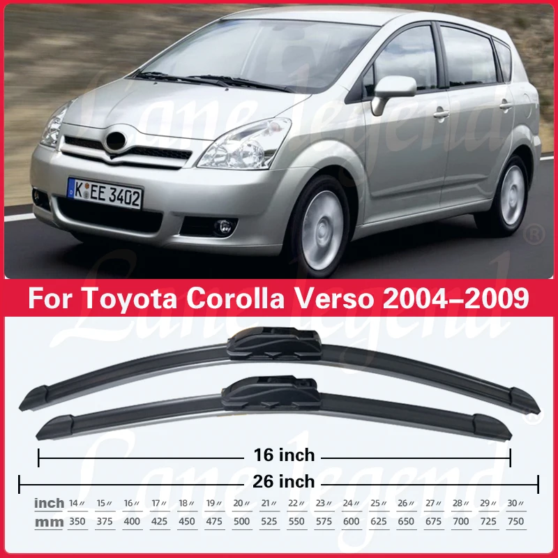 Escobilla de limpiaparabrisas delantera y trasera para Toyota Corolla Verso AR10 2004-2009, escobilla de lluvia para parabrisas, accesorios para