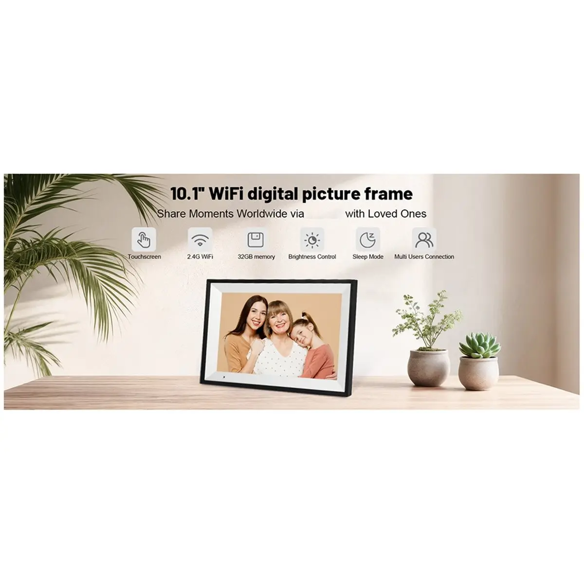 giftnew Digital Picture Frame, 10.1 Inch Picture Frame with 1280x800 HD IPS Touch Screen, 32GB Memory to Share Photos Via APP