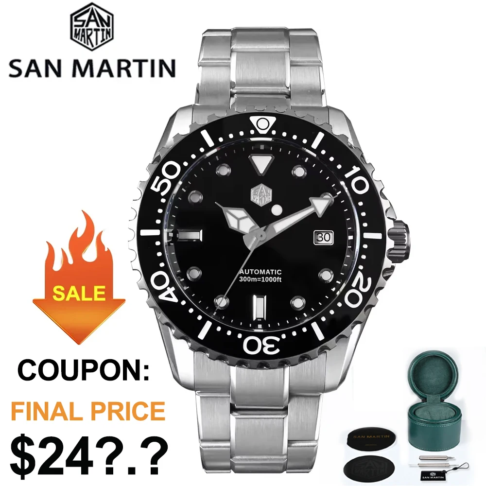 

San Martin SN0009 44mm Men Watch Luxury Classic NH35 Automatic Mechanical Diving Watches Sapphire Luminous Waterproof 200m