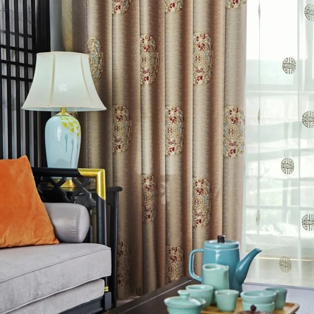 Chinese Style Curtains for Living Dining Room Bedroom Classical Jacquard Blackout High Precision Finished Product Customization