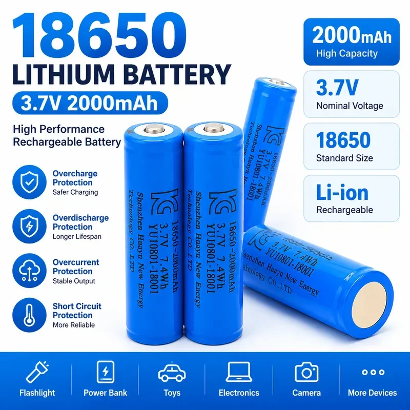 100PCS For 18650 Lithium Battery 3.7V Rechargeable with Negative Electrode Metal Protection Plate