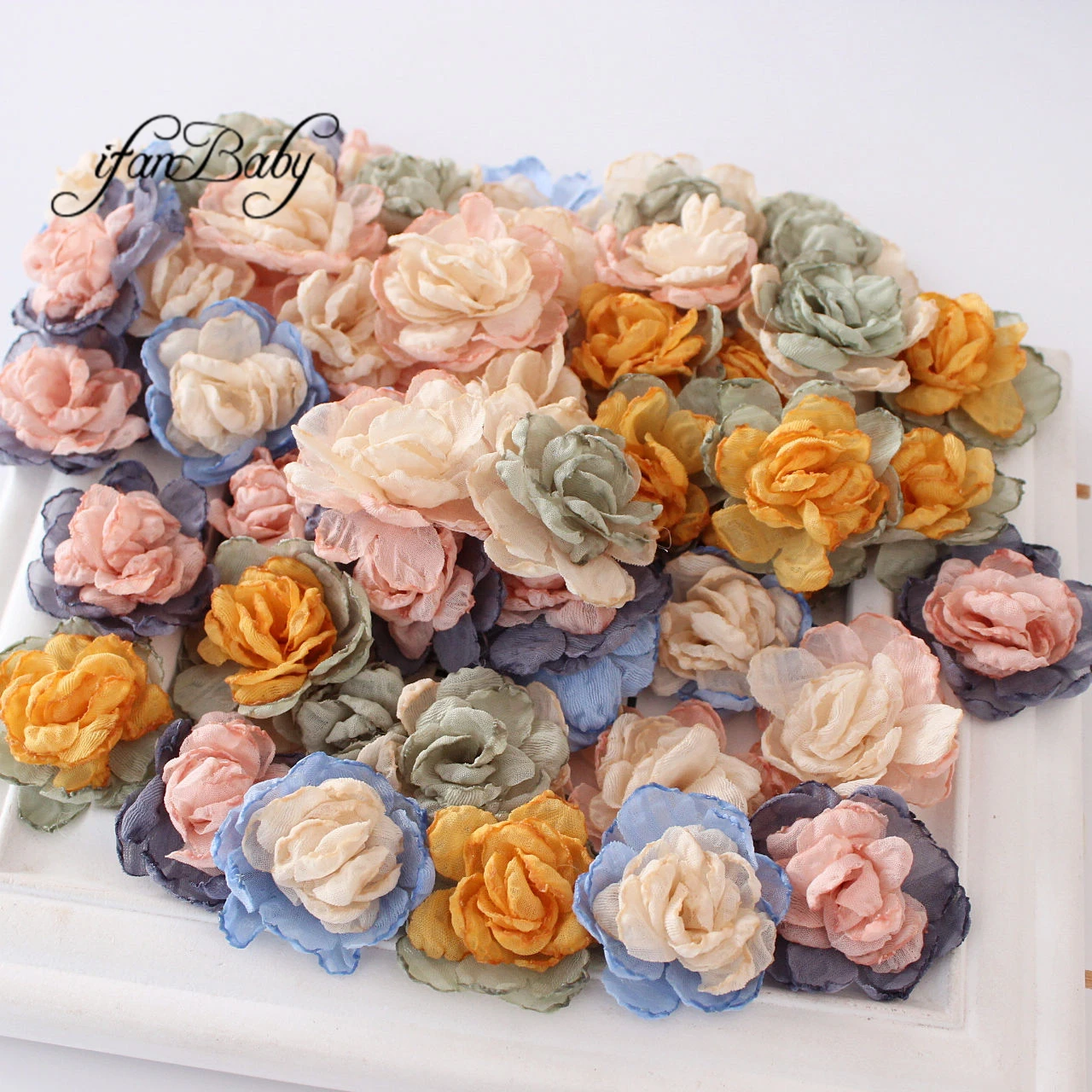 

4cm Fabric Flowers Chiffon Floral Decorations Appliques Embellishments Burn Singed Flowers for Crafts DIY Hair Accessories 10PCS