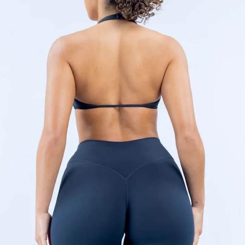 Gym Top Women Halter Neck Sports Bra Front Cross V‑Neck Padded Yoga Bra Soft High Elastic Breathable Workout Athletic Crop Top image 5