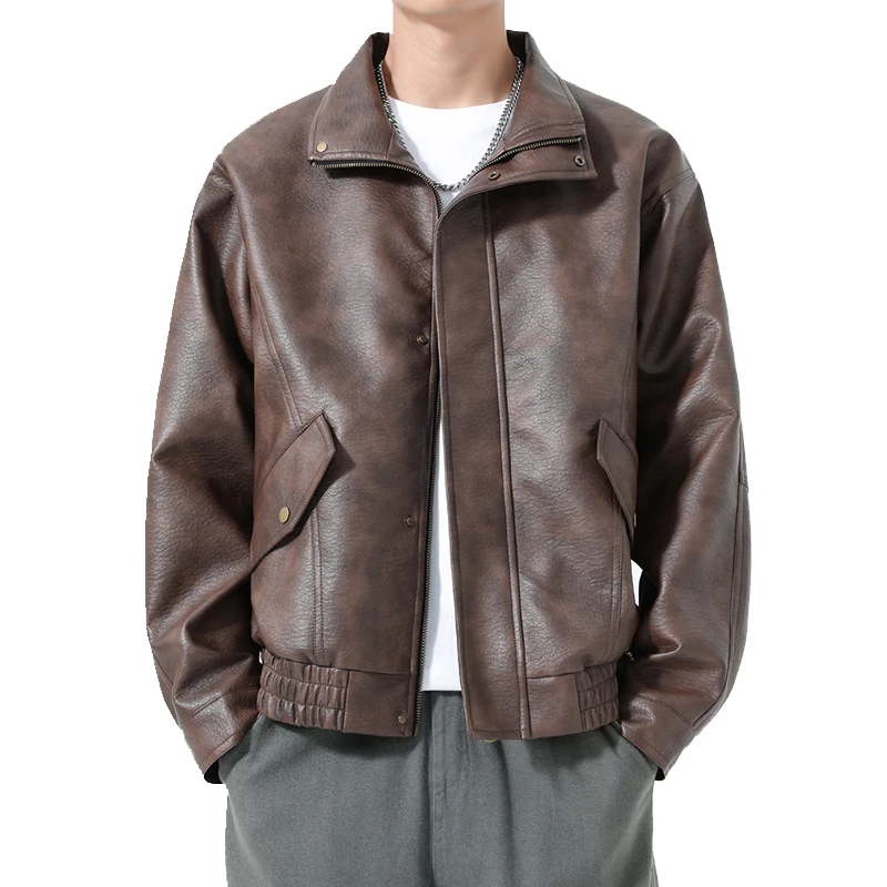 

Осенне-зимняя модная мужская кожаная куртка, повседневное свободное однотонное пальто, новая уличная ветрозащитная мотоциклетная куртка