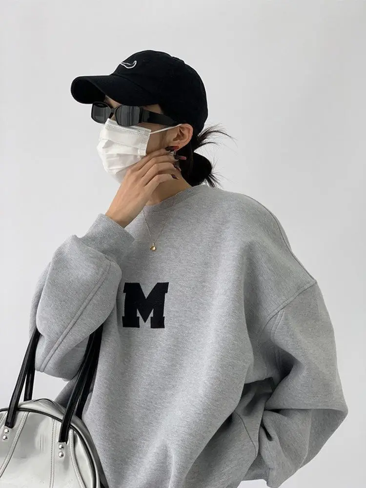 Otoño Invierno mujer Slim Fit Fce forrado impreso sudadera bordado pesado Faionable ropa de abrigo Casual suelta