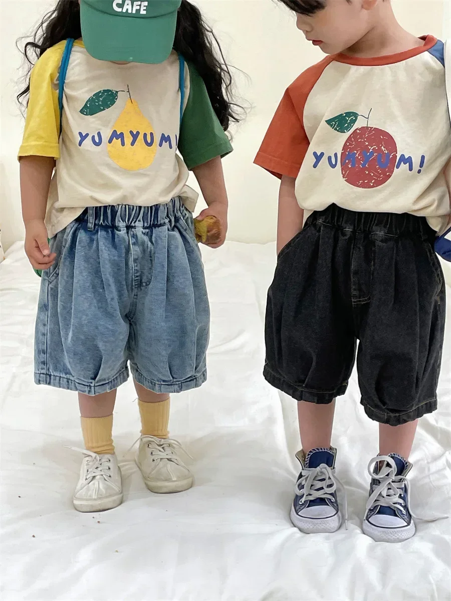 

Футболки унисекс, свободные универсальные футболки, летние хлопковые рукава реглан с фруктовым принтом для мальчиков и девочек