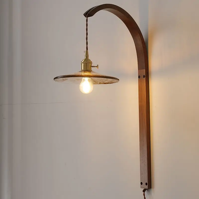 

Japanese-style wabi-sabi wind medieval zen homestay living room background wall study bedroom bedside walnut wall lamp