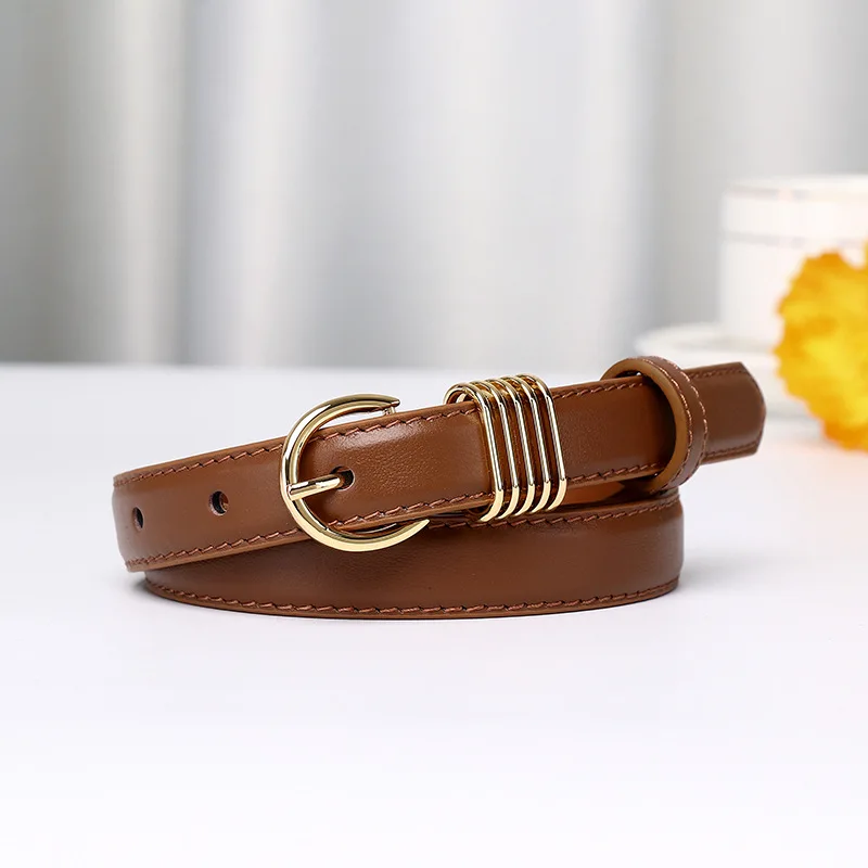 

Женский ремень из натуральной кожи, универсальный, модный, стильный, элегантный, высококачественный, повседневный тонкий ремень для женщин.