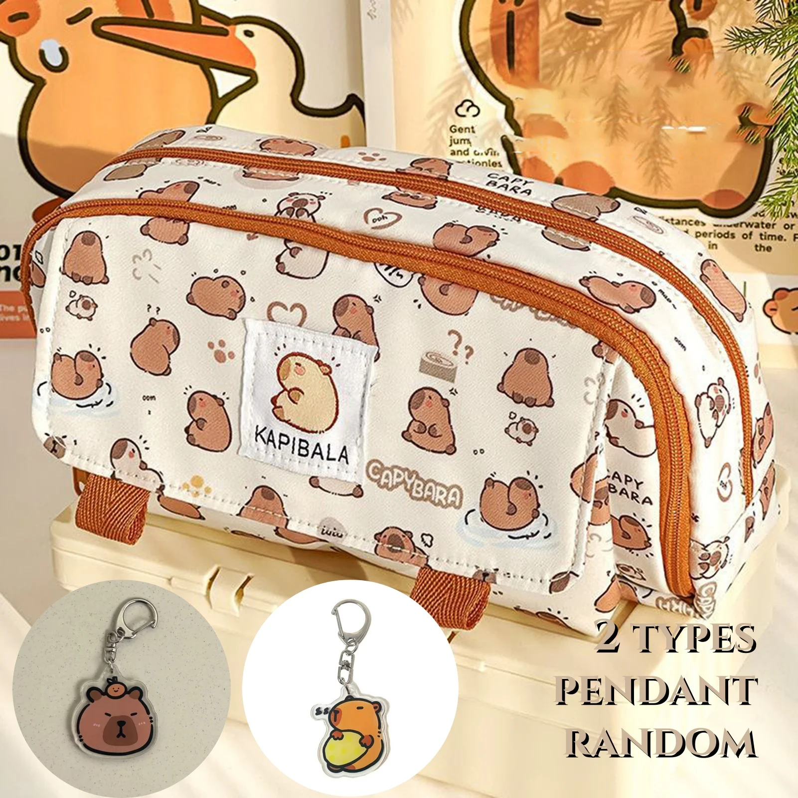 INS Capybara Large Pen Case Cute Cartoon Capybara Line Dog Pattern Pencil Bag Stationery Organizer Storage Bag Student's Gift image 2