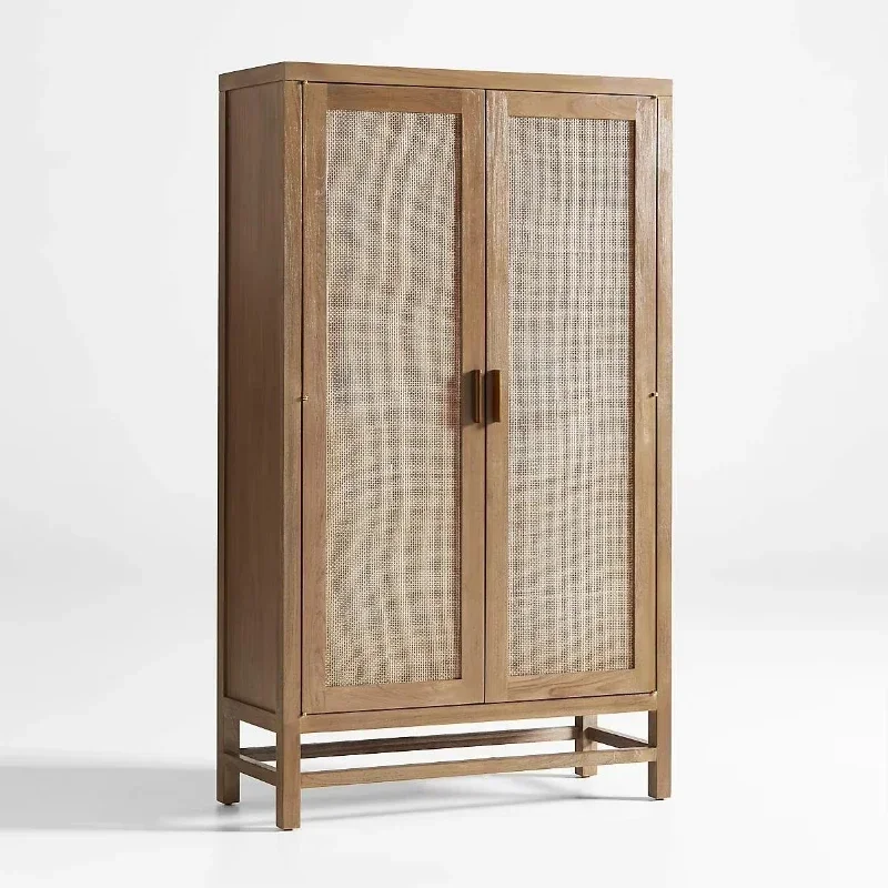 Modern Solid Wood Rattan 37 Inch Light Brown 2 Door Eco-Friendly Waterproof Locker