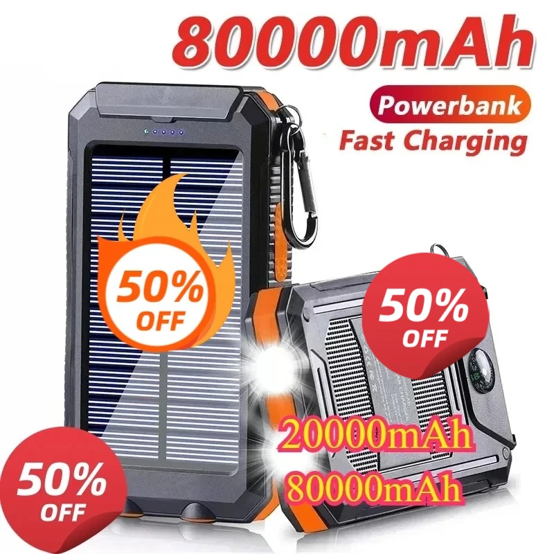 

20000mAh Power Bank 80000mAh Portable Charging Poverbank External Battery Charger Strong Light LDE Light for All Smartphones