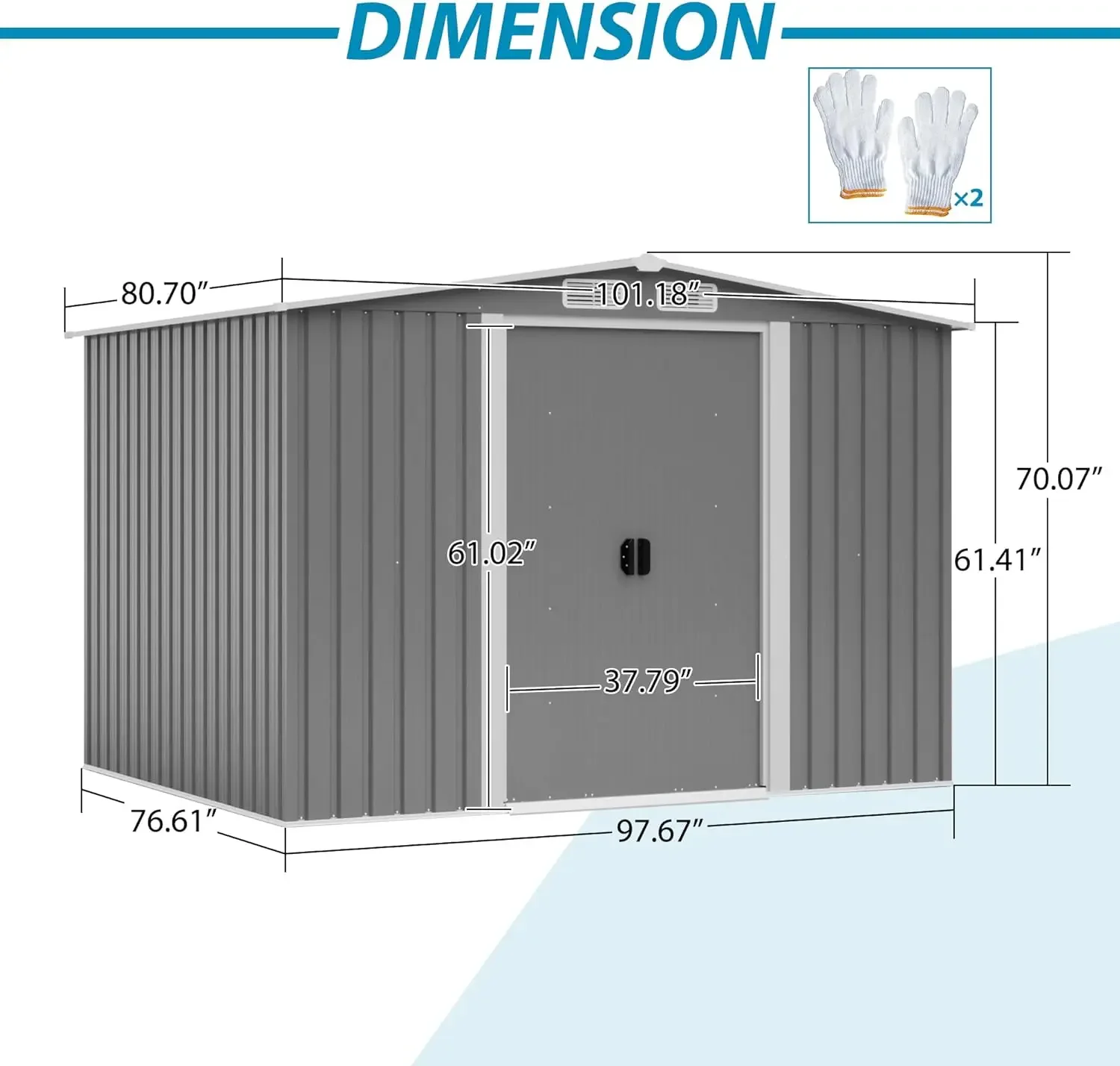 6Ft x 8Ft เก็บของกลางแจ้งโลหะโรงเก็บของป้องกันการกัดกร่อนยูทิลิตี้โรงเก็บของพร้อมประตูคู่และช่องระบายอากาศกันน้ำ