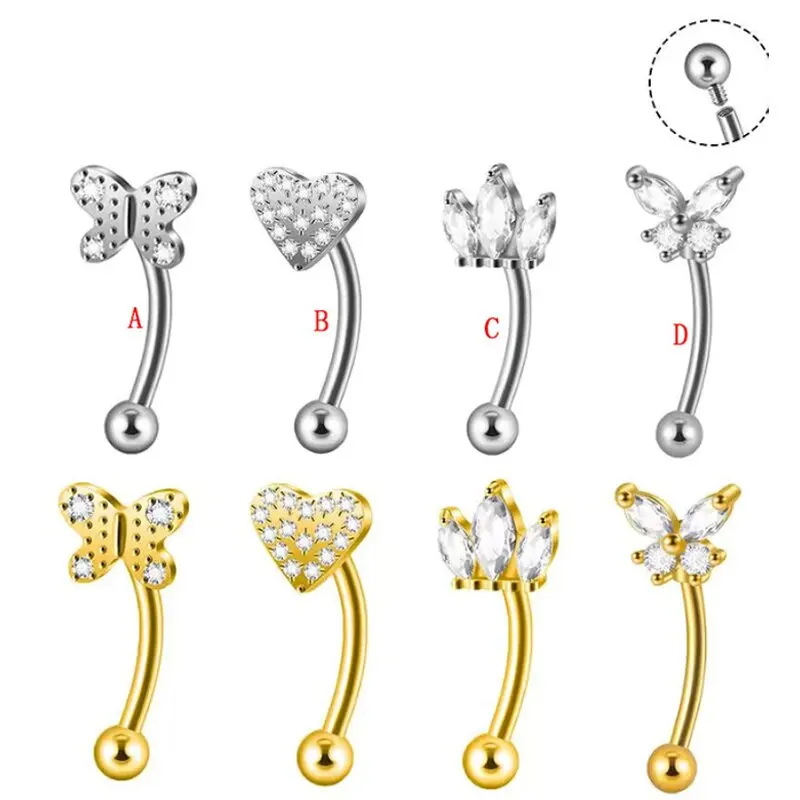 TITANIUM F136 internal threaded  Zircon Rook Piercing Jewelry Eyebrow nail, niche navel nail, 1.2mm Curved Barbell Earring