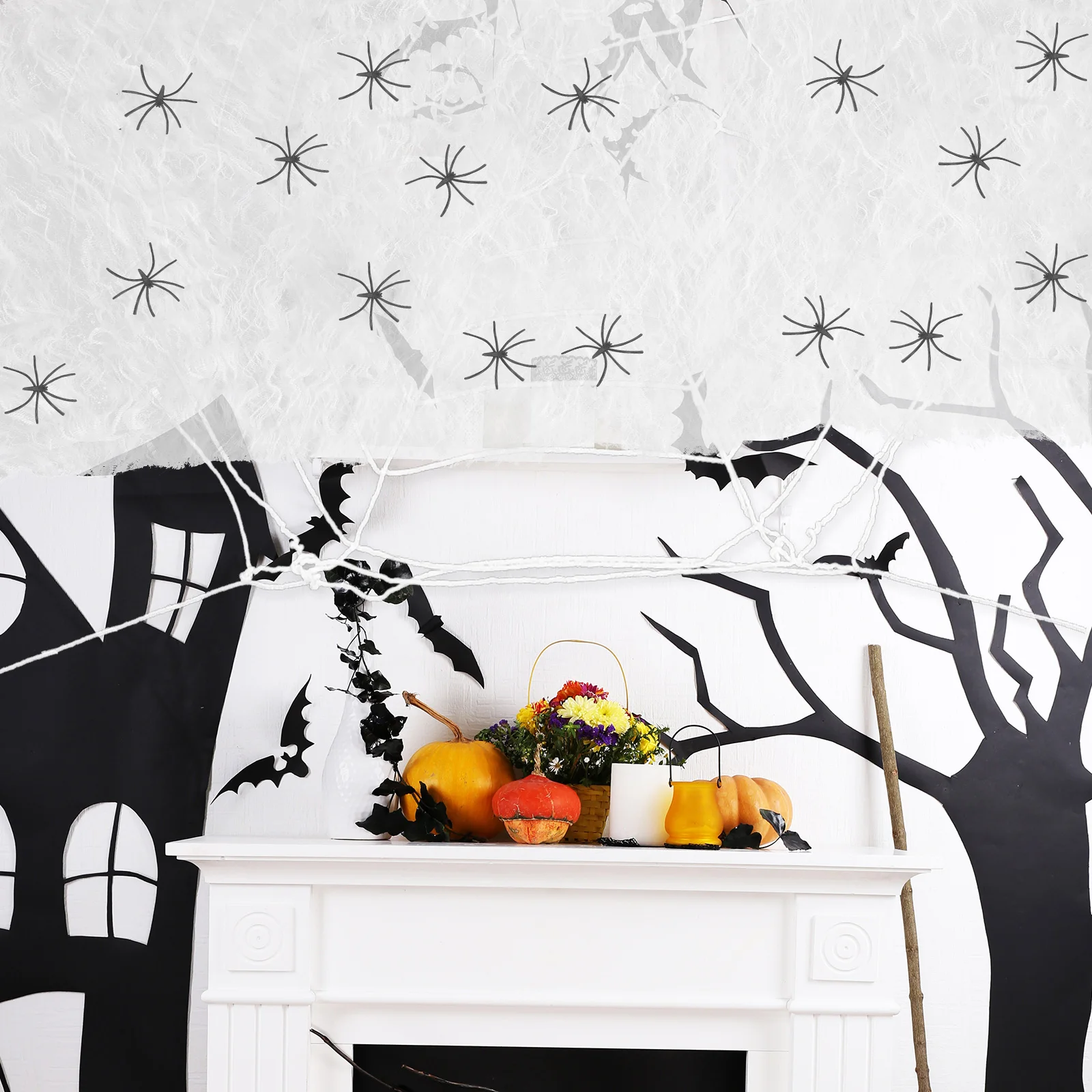 

300 г набор паутины на Хэллоуин, светящаяся паутина, декор, растягивающиеся искусственные паутины, темные пауки, вечеринка на Хэллоуин, дом с привидениями в помещении