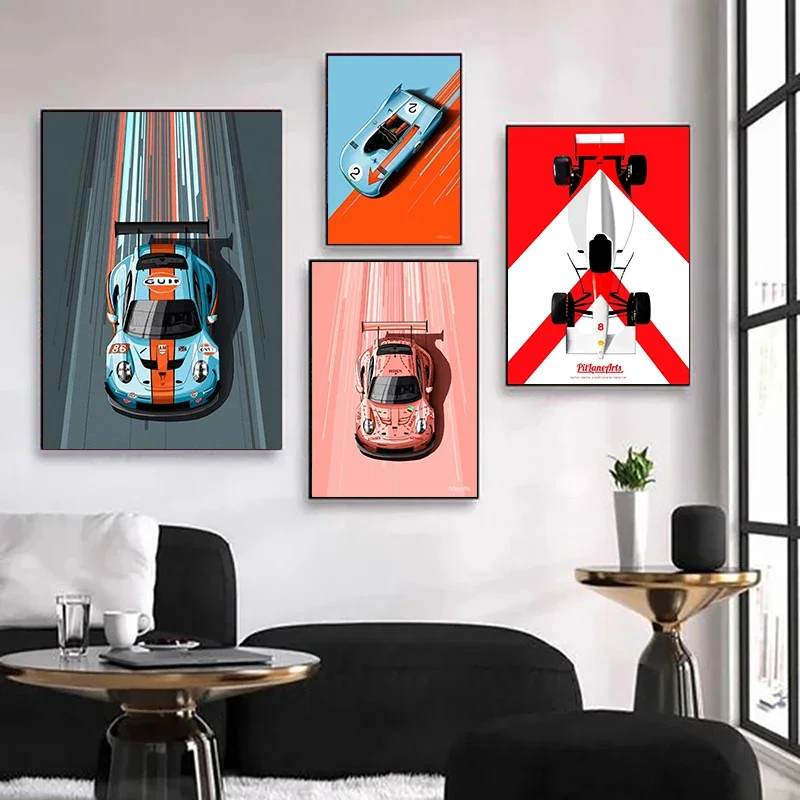 Affiche de course rétro F1, imprimés sur toile de voiture de sport, 24 heures Du Mans, peinture de sport automobile, tableau d'art mural pour décor de chambre à coucher, Cuadros