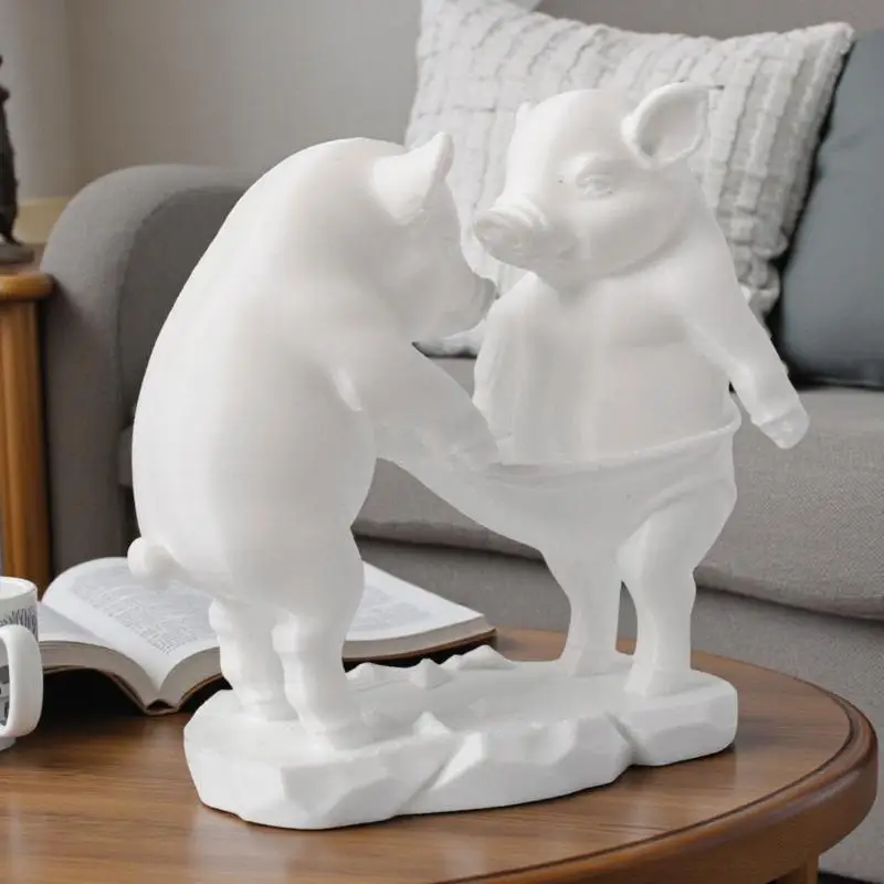 Cute Cartoon Pig Figurine Table Ornament, Eco-friendly Non-toxic Small Statue for Shelf Living Room Holiday Decoration Gift