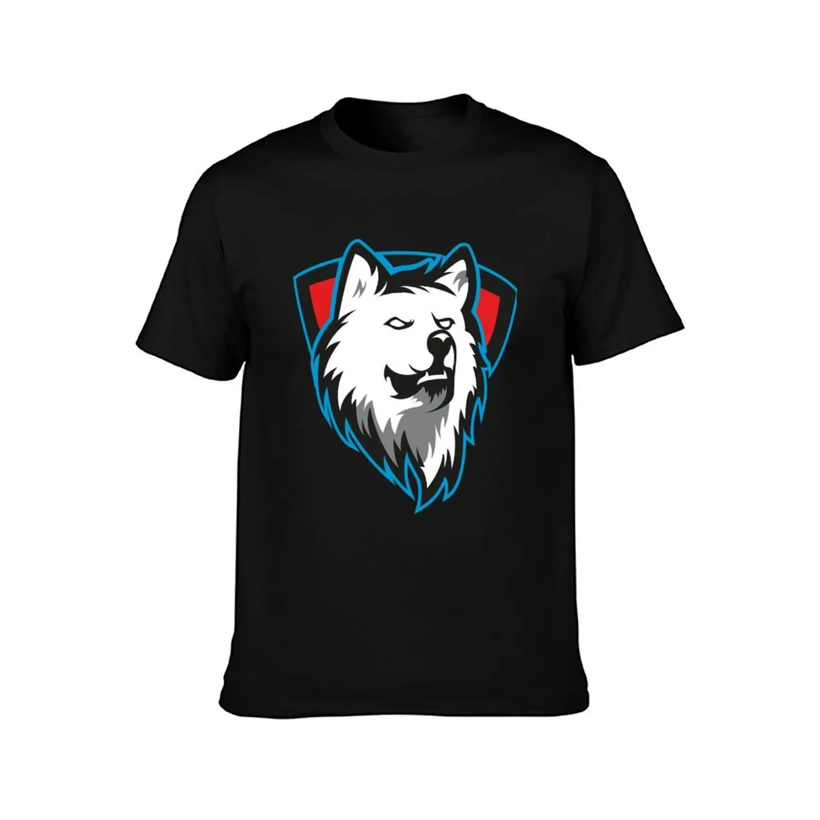 White Wolf Shield T-Shirt, Summer Casual Cotton Tee, Oversized Streetwear Tops, Vintage Graphic Print, Loose Fit Short Sleeve