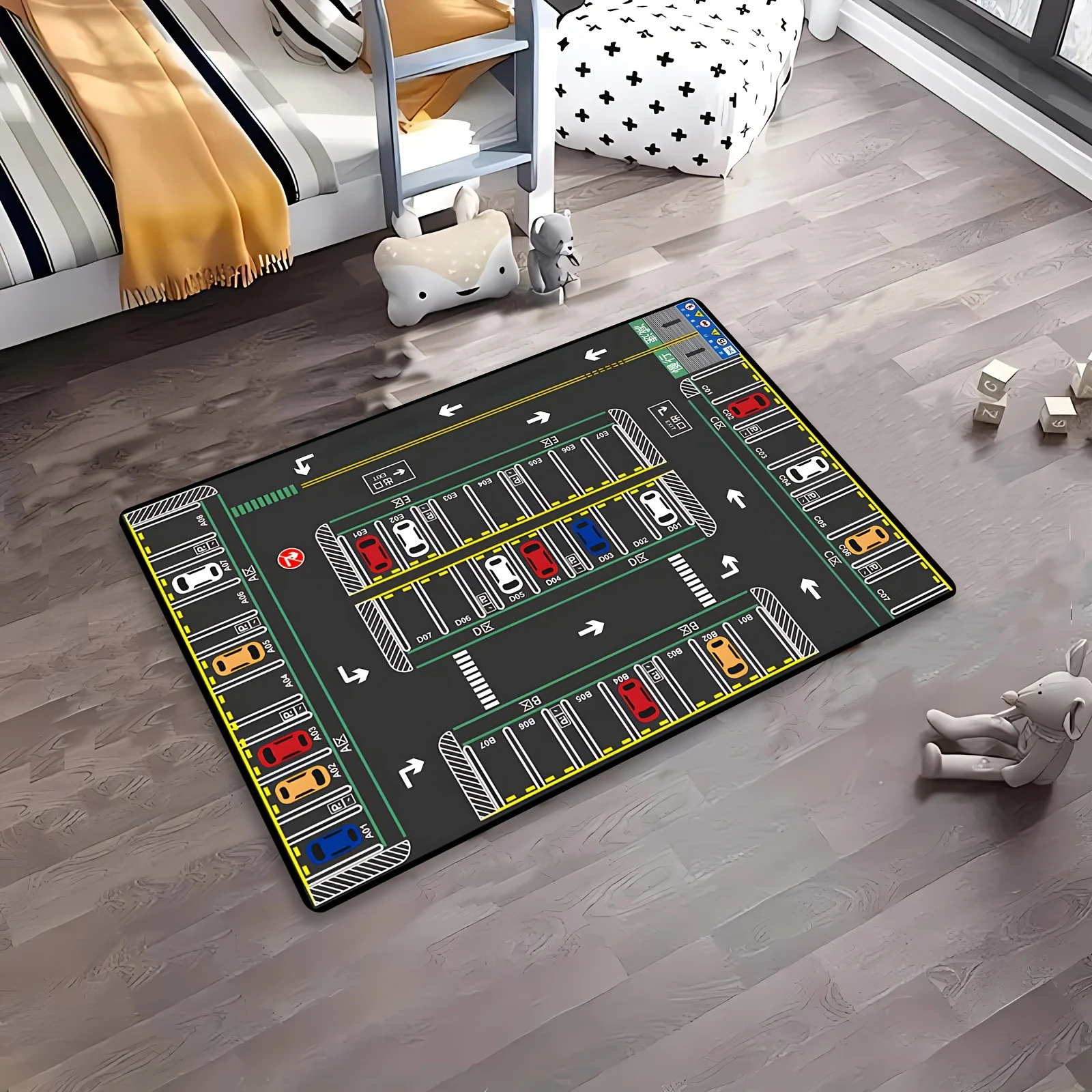 Toddler Indoor Game Rug  Cartoon Airport Runway Terminal Plane Traffic Road Pattern Kids Playroom Bedroom Decor Floor Doormat