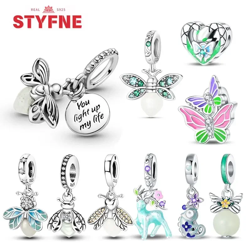 

Hot Sale S925 Silver Firefly Charm Glow in The Dark Pendant for Original Bracelet for Women Making Jewelry DIY Charm Love Gift