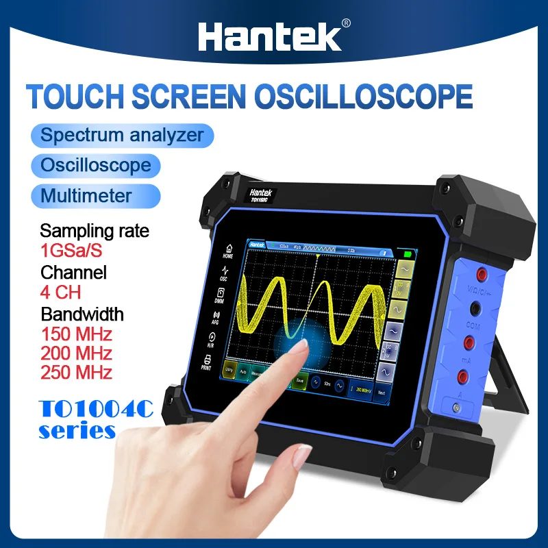 Hantek Tablet z ekranem dotykowym oscyloskop 4 kanały 250MHZ 1GSa/S oscyloskop cyfrowy + multimetr 2 w 1 oscyloskop typu C + 8M