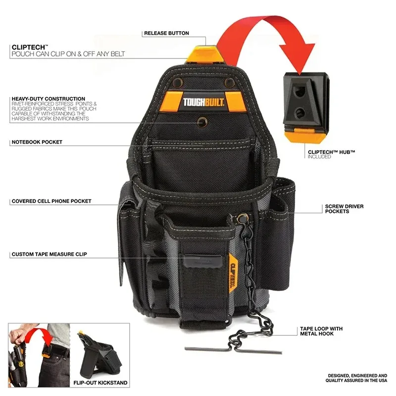 TOUGHBUILT TB-CT-34 Electrician Pouch Adjustable 13 Pockets With Rugged 6-Layer Construction Storage Toolkit Pouch