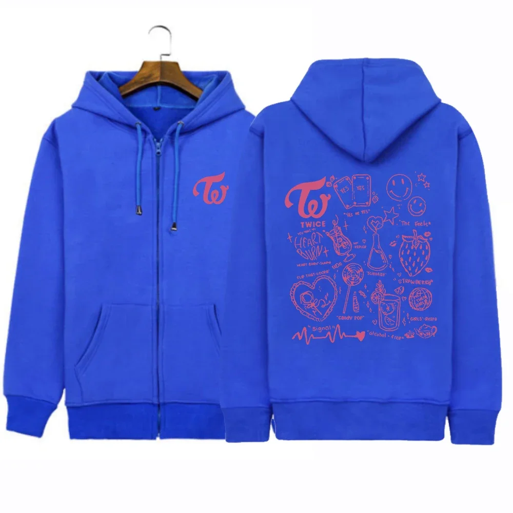 Twice Kpop Album Print Hoodie Sweatshirts Long Sleeve  Pullover Clothes Zip Up Hoodie Men Women Retro Style Hip Hop Rap Zipper