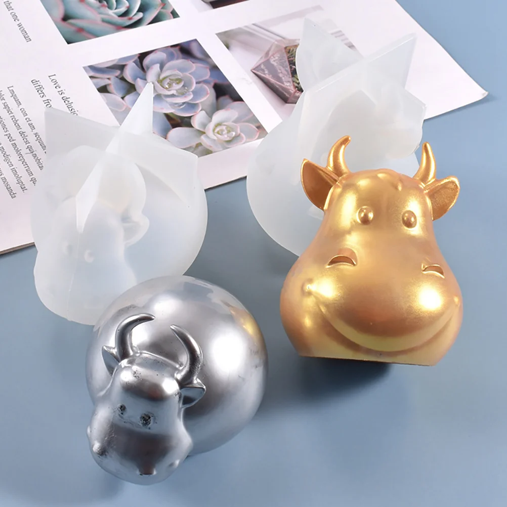 

2 Pcs Silicone Ox Year Mold 3D Cow Cattle Plaster Jewelry Accessories Making Easy Demould Desktop Adornment