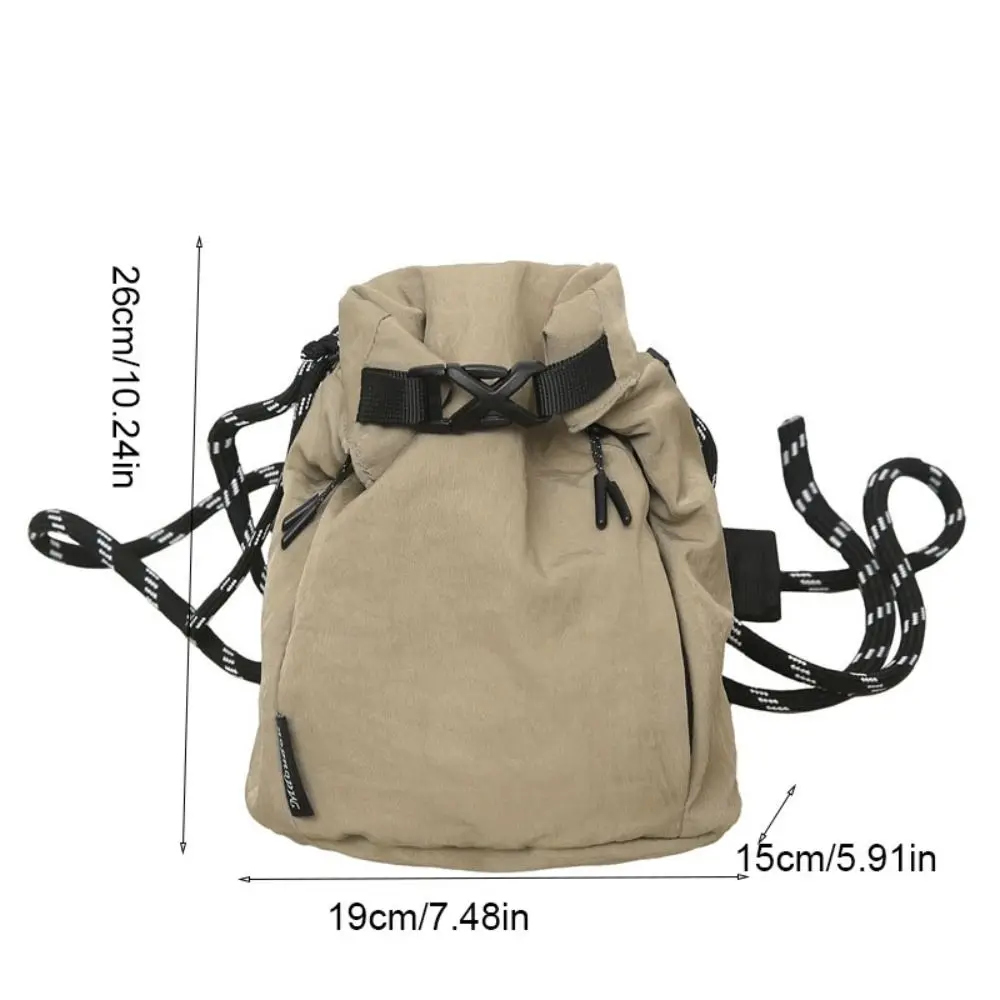 Bolsa de ombro de náilon estilo coreano com cordão balde saco moda cor sólida pequena bolsa crossbody