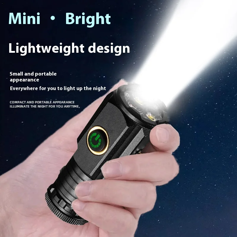 3LED مصباح يدوي صغير قابل لإعادة الشحن الشعلة التكتيكية 1500LM السوبر مشرق التخييم في الهواء الطلق مصباح يدوي مصباح محمول مع الذيل المغناطيسي