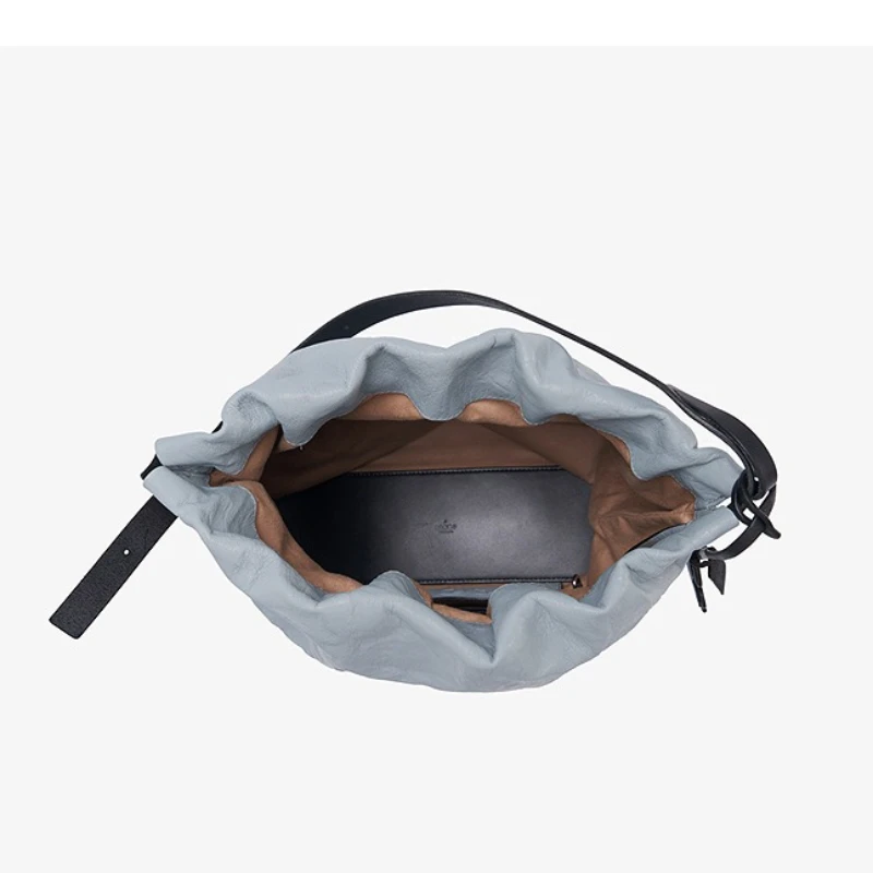 GROTTO Fashion 2025 New Genuine Leather Medium-Sized Garbage Bag Single-Shoulder Crossbody Bag Light Luxury