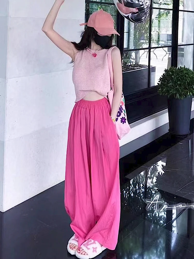 

Милый летний наряд Sweet Sister, пастельный розовый пуловер с круглым вырезом, комплект из двух предметов, женская модная повседневная спортивная одежда