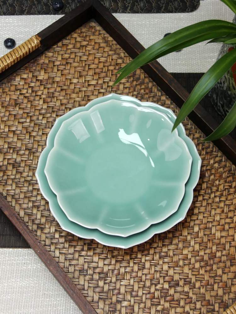 

Керамическая тарелка, бытовая обеденная тарелка, новая высококачественная легкая роскошная тарелка, кружевная глубокая тарелка, тарелка с фруктами, посуда из селадона