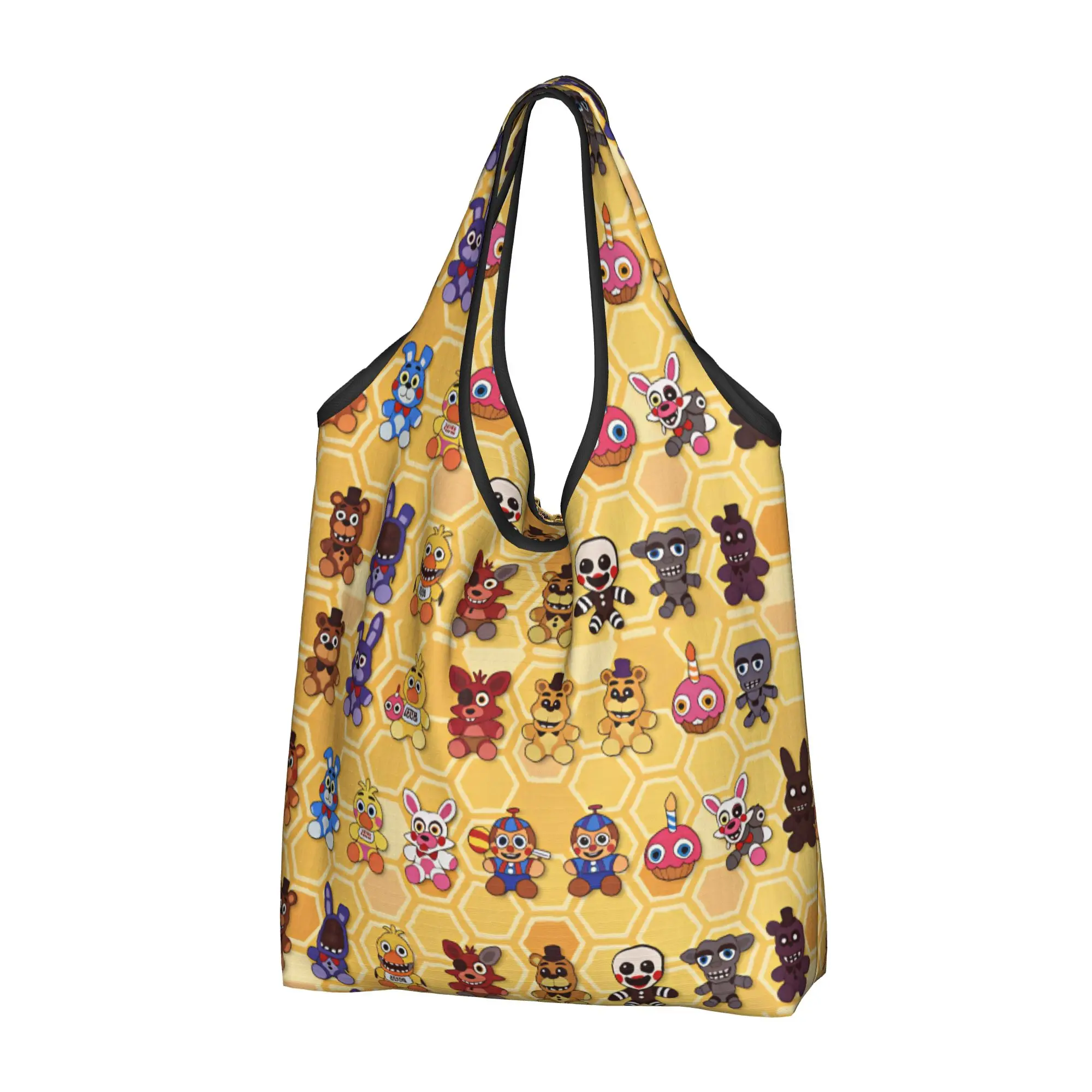 Recycling Game F-FNAF Cartoon Shopping Bag Women Tote Bag Portable Anime Grocery Shopper Bags