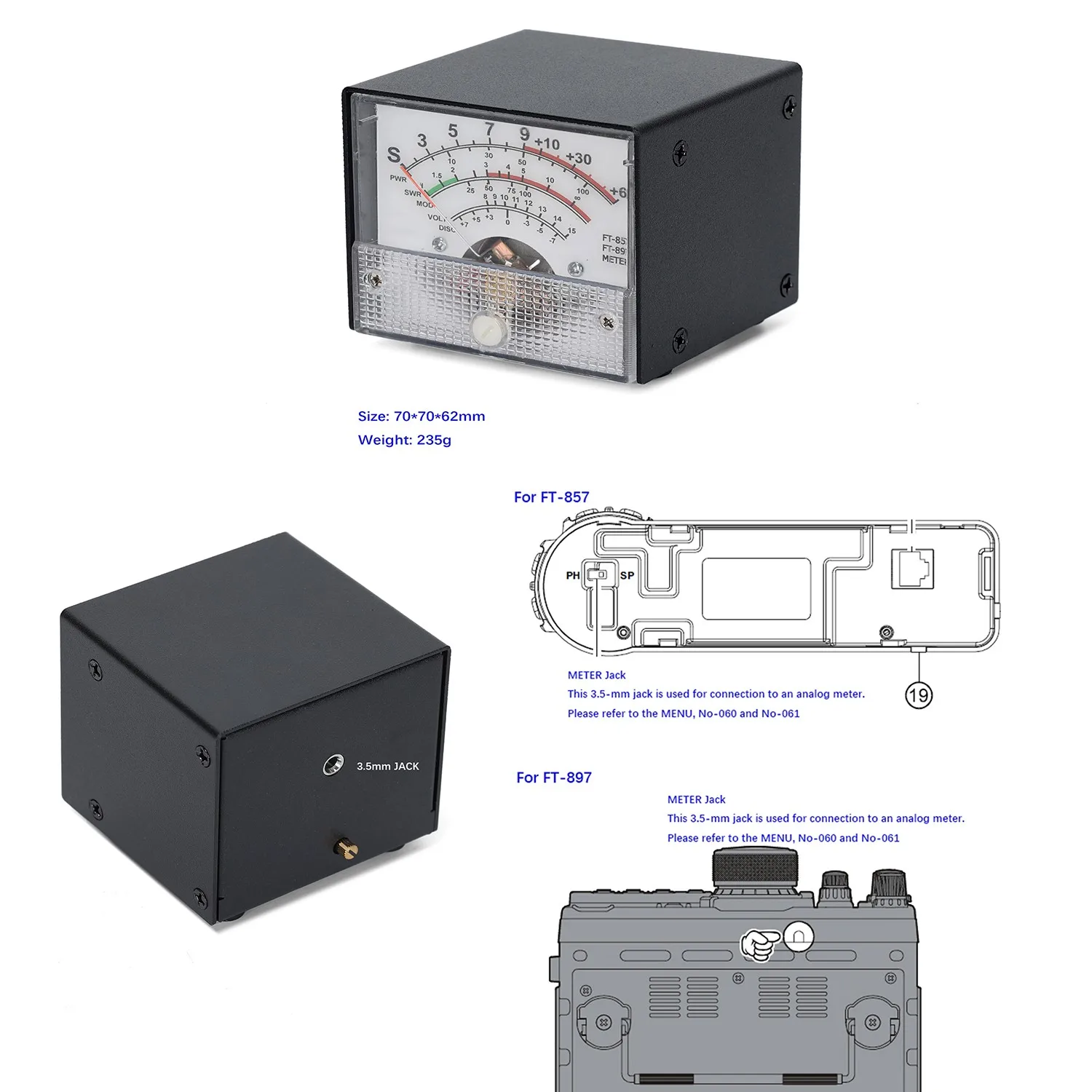 Analog External Meter Display For Yaesu FT-857 and FT-897 S-meter/PWR/SWR Multi-Function Meters