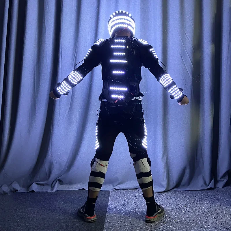 Halloween Warrior Robot Costume Men Carnival Cosplay Helmet Armor Nightclub Circus Stage Show Party Rave Outfit Tron Dance Wear