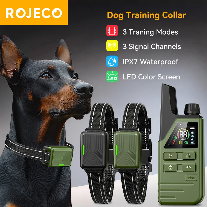 

ROJECO Electric Dog Training Collar Remote Control Pet Puppy Dog Bark Stop Collar Waterproof Rechargeable Anti Barking Device