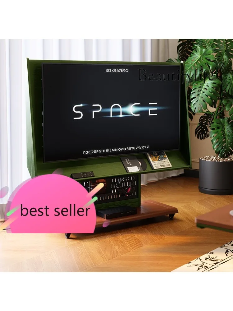 

BJ Universal Removable TV Floor Bracket Solid Wood Bracket French Retro Living Room Antique TV Cart