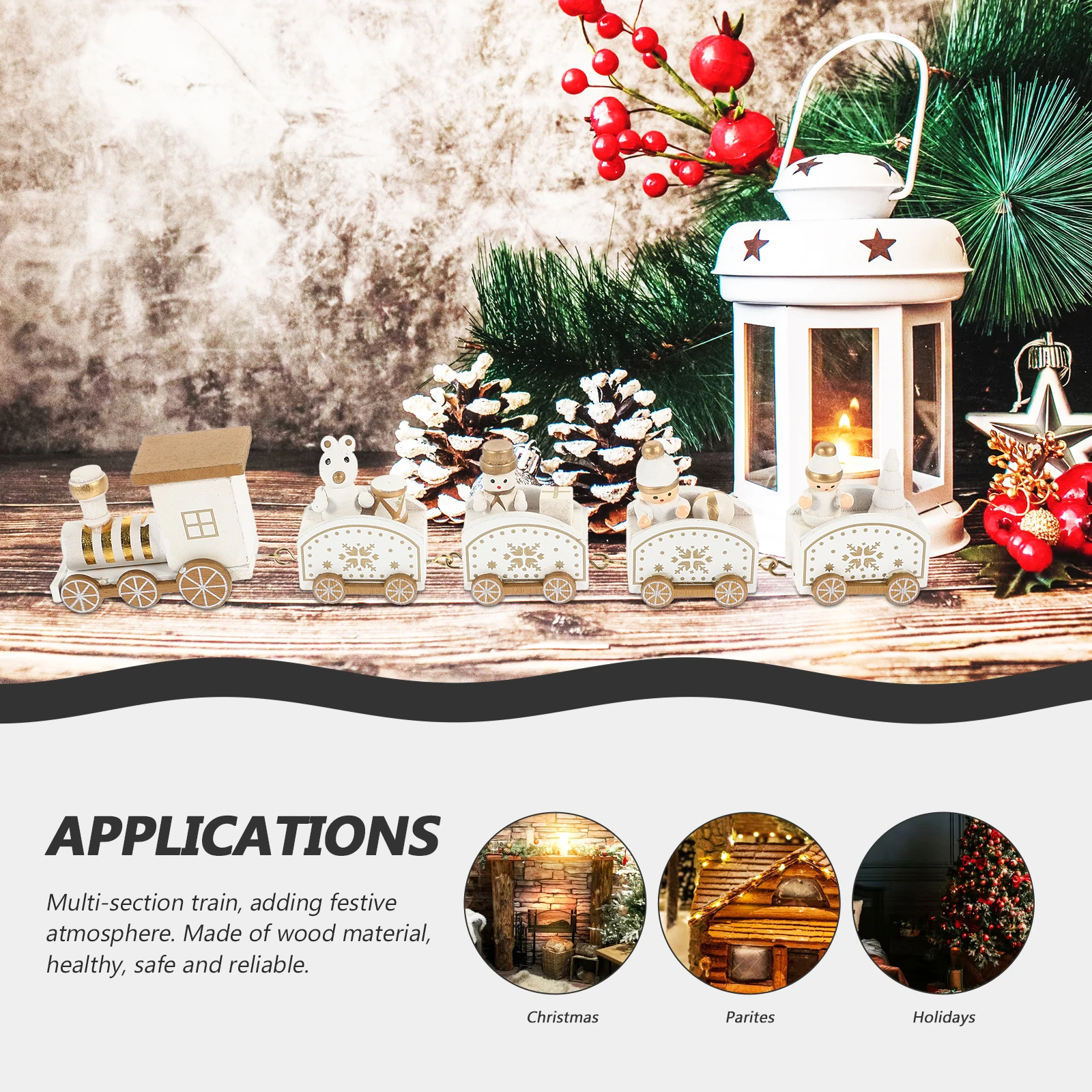 

Wooden Train Toy White Xmas Train Decorations Holiday Table Decor Small Train Set Festival Desktop Ornament