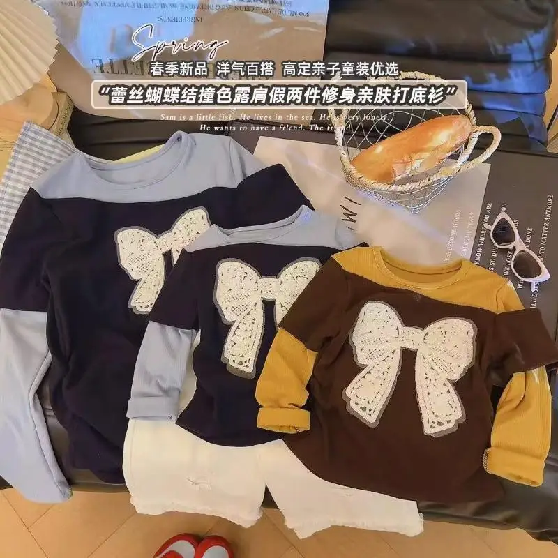 Child Cartoon Kawaii Long Sleeved Autumn New Princess Round Neck Tops Sweet Fashionable T-Shirt Sweat Wicking Moisture Absorbing