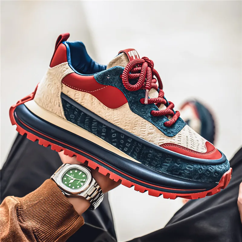 

Men Sneakers Platform Casual Shoes Trend Height Increase Sports Shoes Lace-up Outdoor Running Shoe Pu Leather Non Slip Men Shoes