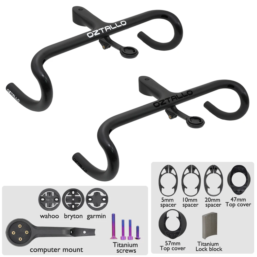 

OZATLLO 237g Full Carbon Integrated Handlebar Cockpit, Internal Cable Routing, 360mm 380mm for Road Bike, with Computer Mount