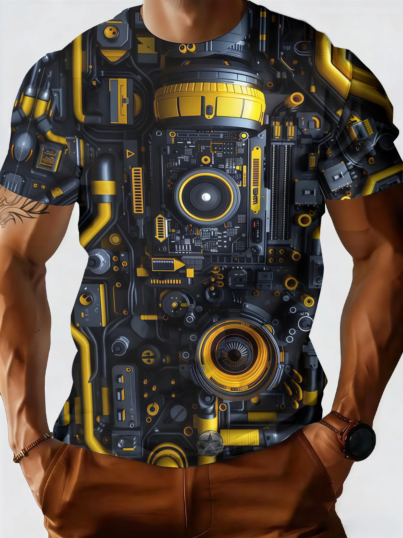 Original Designer Men's T-shirt Summer New Cyber Mechanical Printing O-neck Short Sleeve Personalized Cool Casual Men's Wear Top