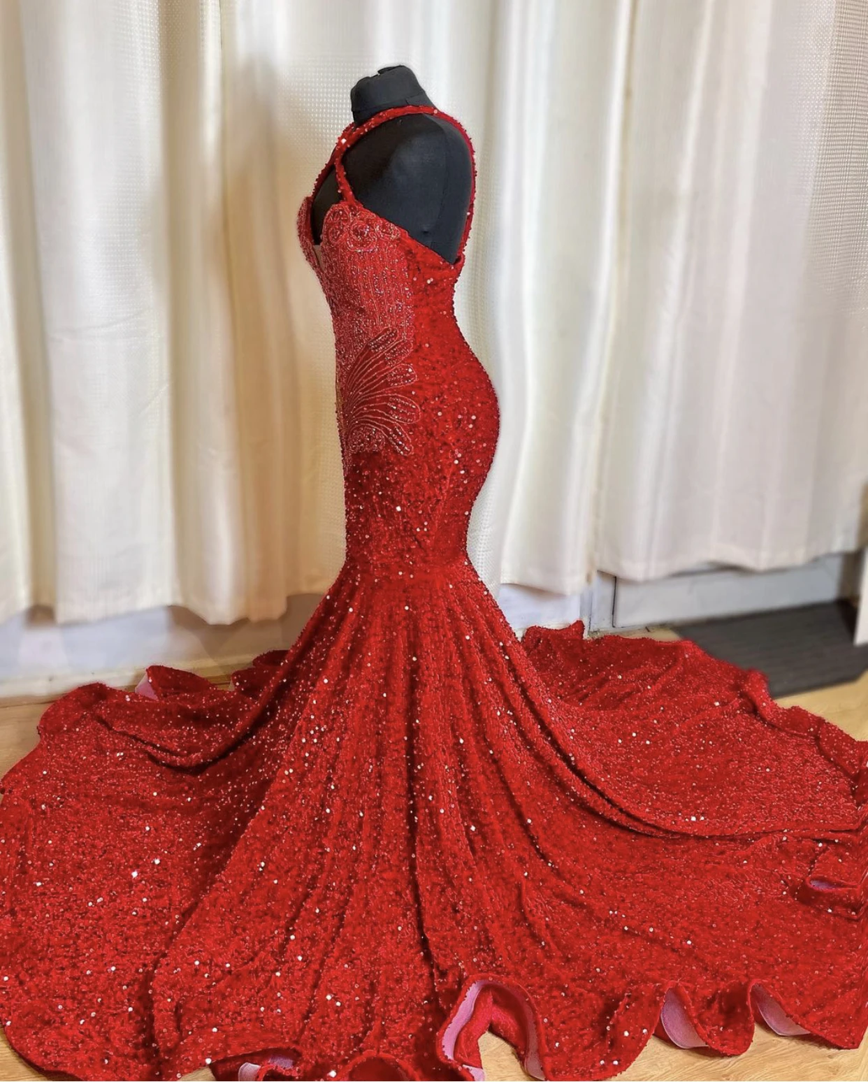 Sparkly Rhinestones Red Long Prom Dresses 2025 Luxury for Black Girl Mermaid Beaded African Formal Evening Gala Gowns Graduation