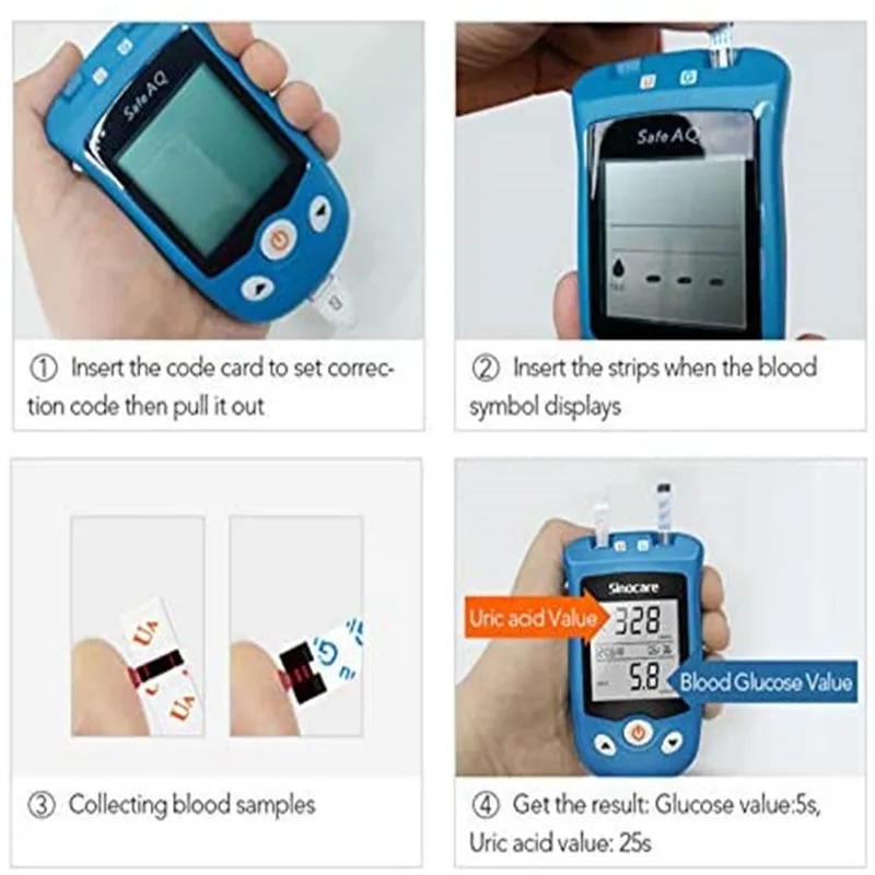 SINOCARE Safe AQ UG Glucometer KIT Blood Glucose Uric Acid Meter or Test strips Lancets for Gout Diabetes