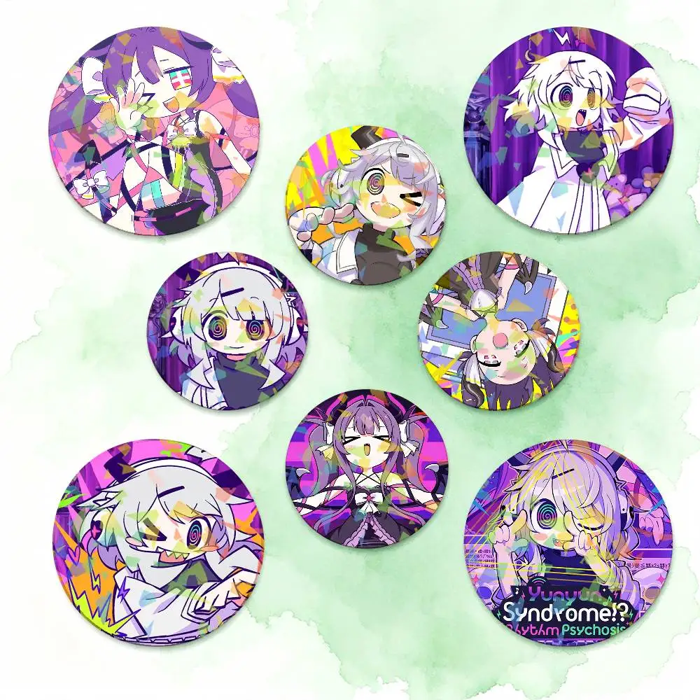 Game Yunyun Syndrome Rhythm Psychosis Round Badge for Backpack Accessories Laser Lapel Pins Jewelry Gifts