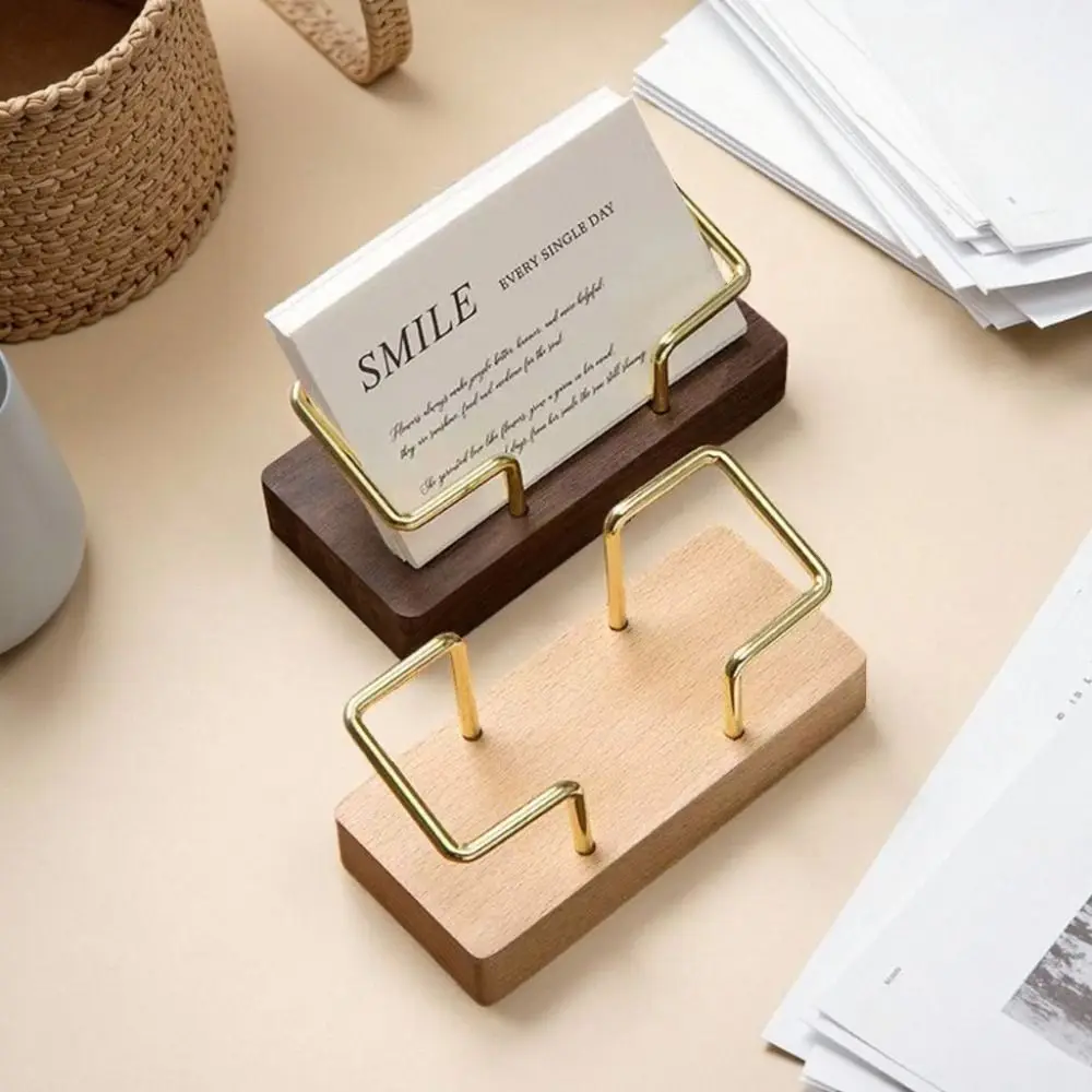 Tabletop Shelf Business Card Holder Card Storage Walnut Wood Cards Display Stand Metal Beech Wood Wooden Card Holder