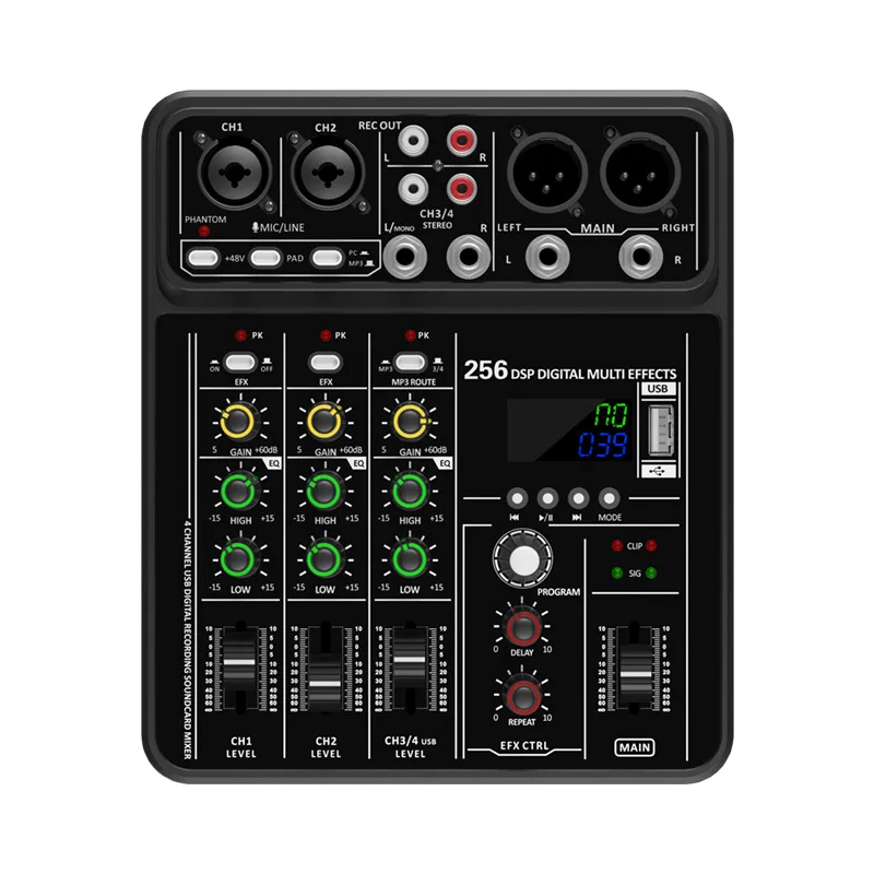 

RX4Последорожный четырехходовой маленький микшер для мобильных телефонов и компьютеровAudioMixer256DSPПрофессиональный процессор эффектов