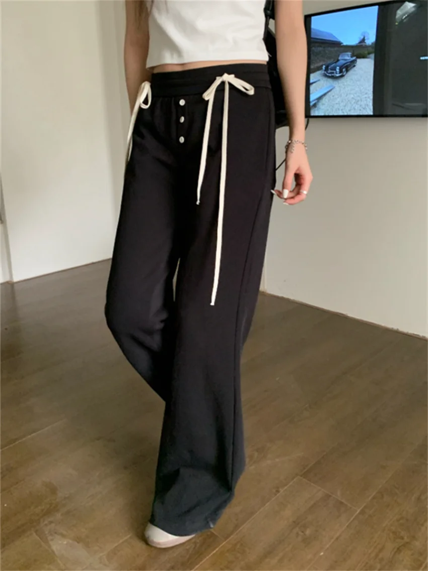 PLAMTEE Casual Pants Slim Women Loose New Arrival Drawstring Office Lady Summer 2024 High Waist Chic All Match Fashion Vintage