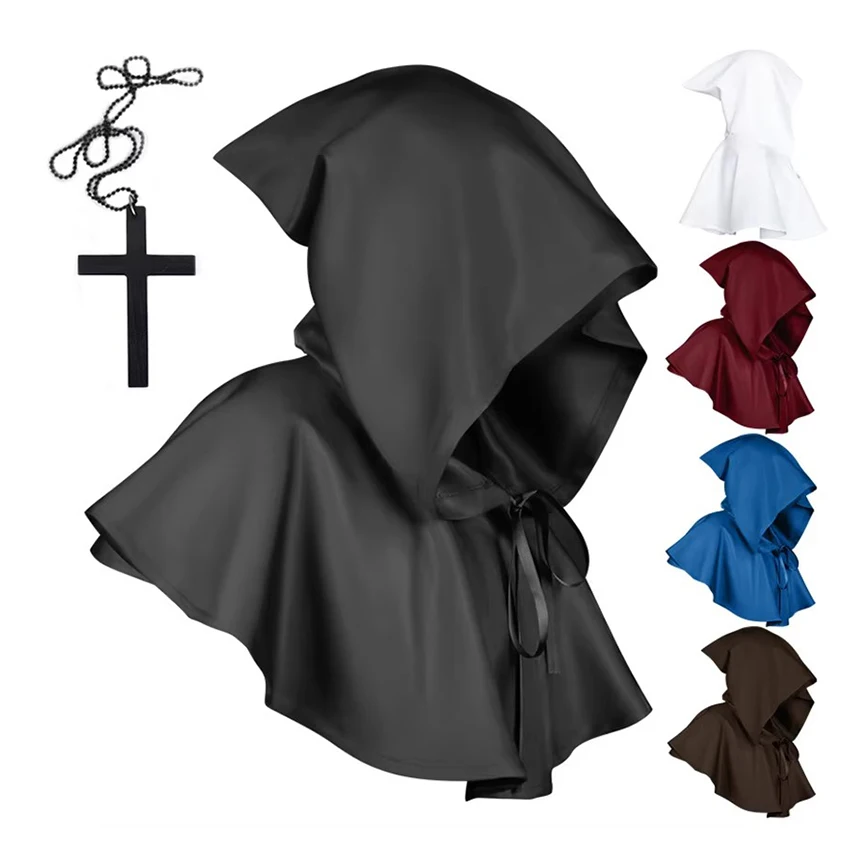 Medieval Steampunk Grim Reaper Gothic Cape Halloween Costume for Women Cosplay Plague Doctor Mask Priest Christian Cross