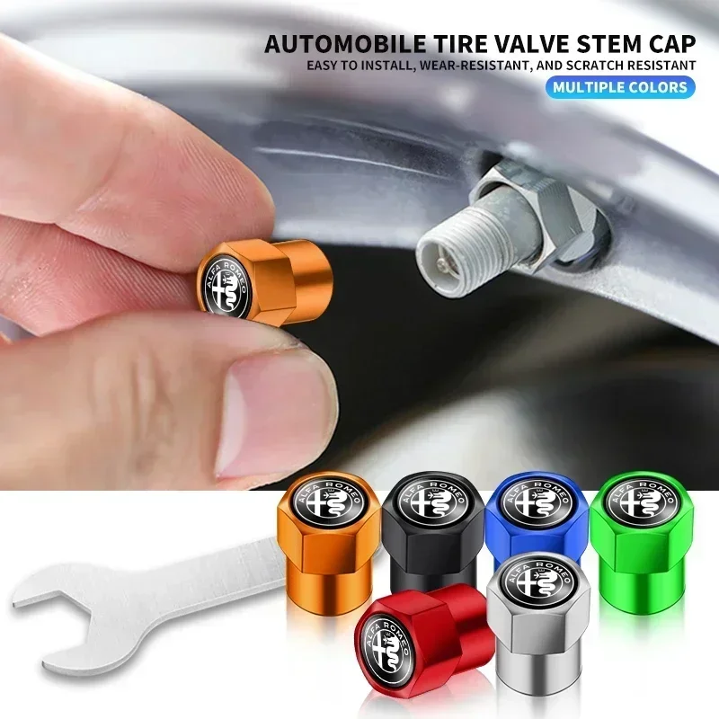 4PCS Car Tire Hexagon Valve Cap Bolt Type Dustproof  For Alfa Romeo 159 147 156 166 Giulietta Giulia Mito Stelvio Brera Spider